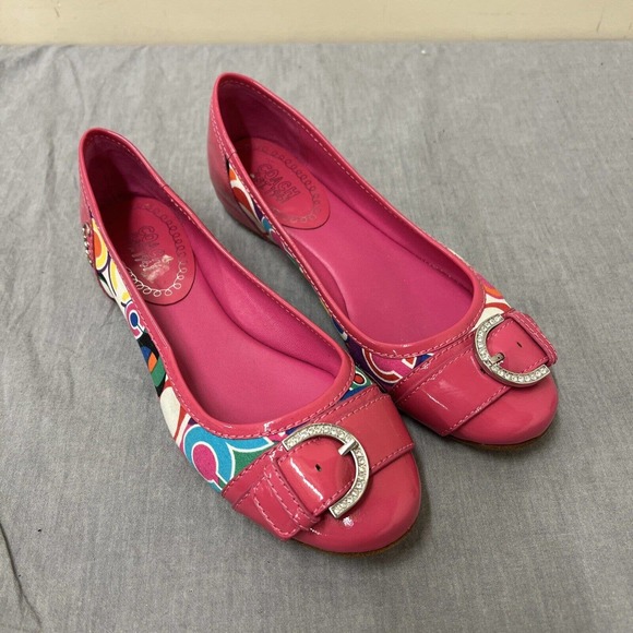Coach Signature Remmi Poppy Pink Patent Leather Flat ballet Shoes Women's Sz 7.5 - Picture 1 of 10